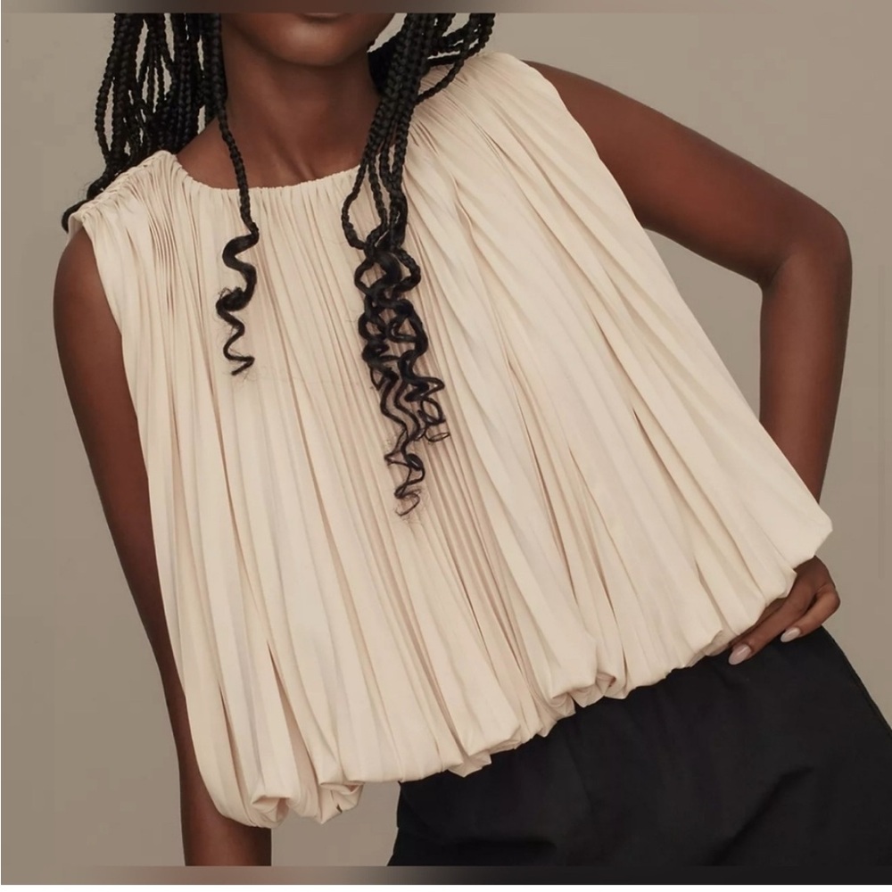 Elegant Cream Pleated Women's Top